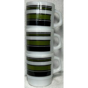 Fire King Coffee Cup Mug Wide Green Black Bands Vintage Anchor Hocking Set Of 3